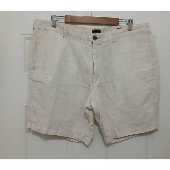 J crew mens 38 waist Bermuda shorts tan oatmeal 100% linen beach boho - Picture 1 of 8